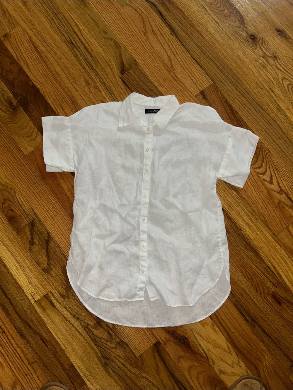 Ralph Lauren Black Label White Short-Sleeve Linen Button-Down Shirt